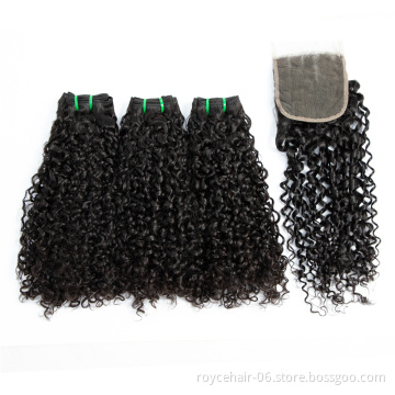 Amanda 10a 11a Fumi Super Double Drawn Virgin Indian Human Hair Pixie Curls 3 Bundles with Lace Frontal Closure